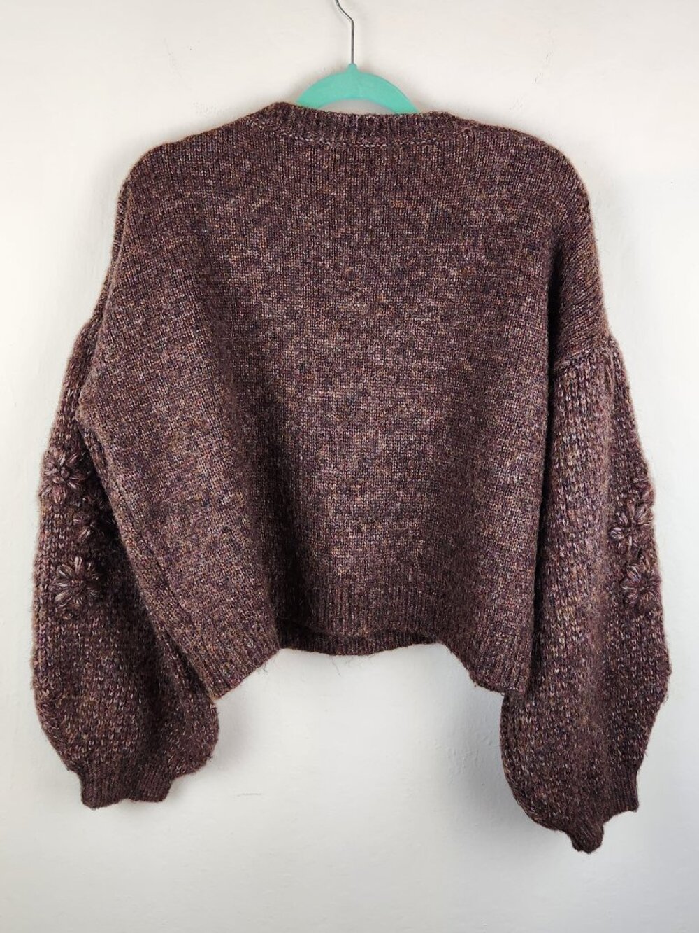 dRA Anthropologie Cynthia Floral Wool Blend Puff Sleeve Sweater Brown sz L - Picture 2 of 10
